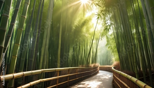 Visualize A Tranquil Bamboo Forest With Sunlight F