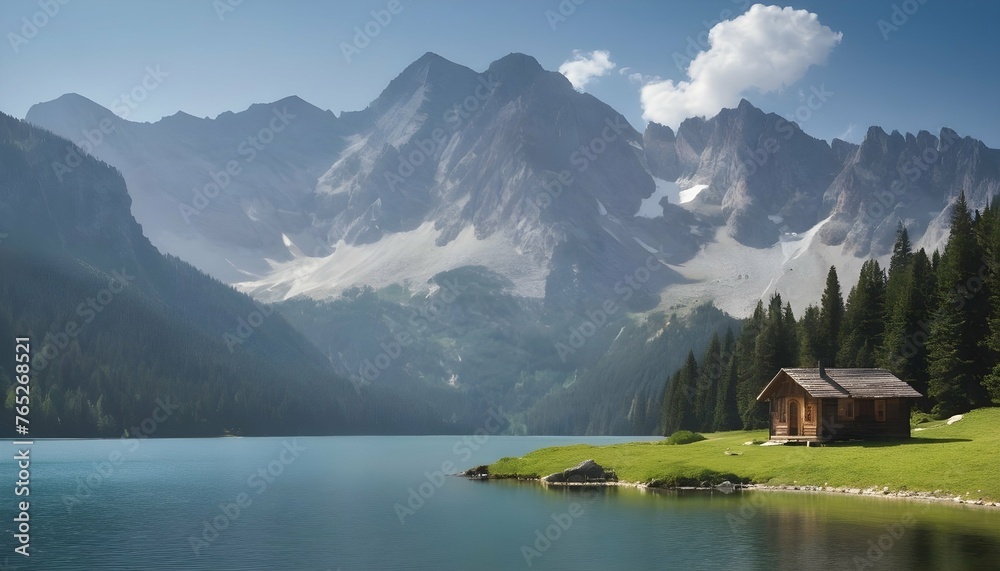 Visualize A Picturesque Alpine Lake Surrounded By Upscaled 3