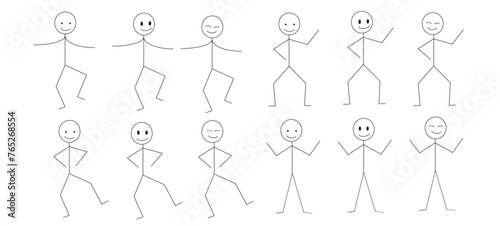 happy stick men, a set of figures of dancing men, emotions, different positions isolated on a white background