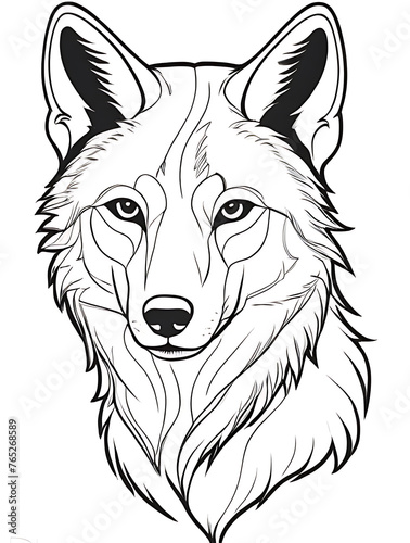 Wolf outline shape coloring page white background ai generated © Unique Artist
