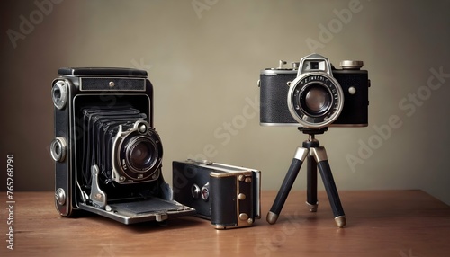 Vintage Camera Collection With Old Film Rolls And
