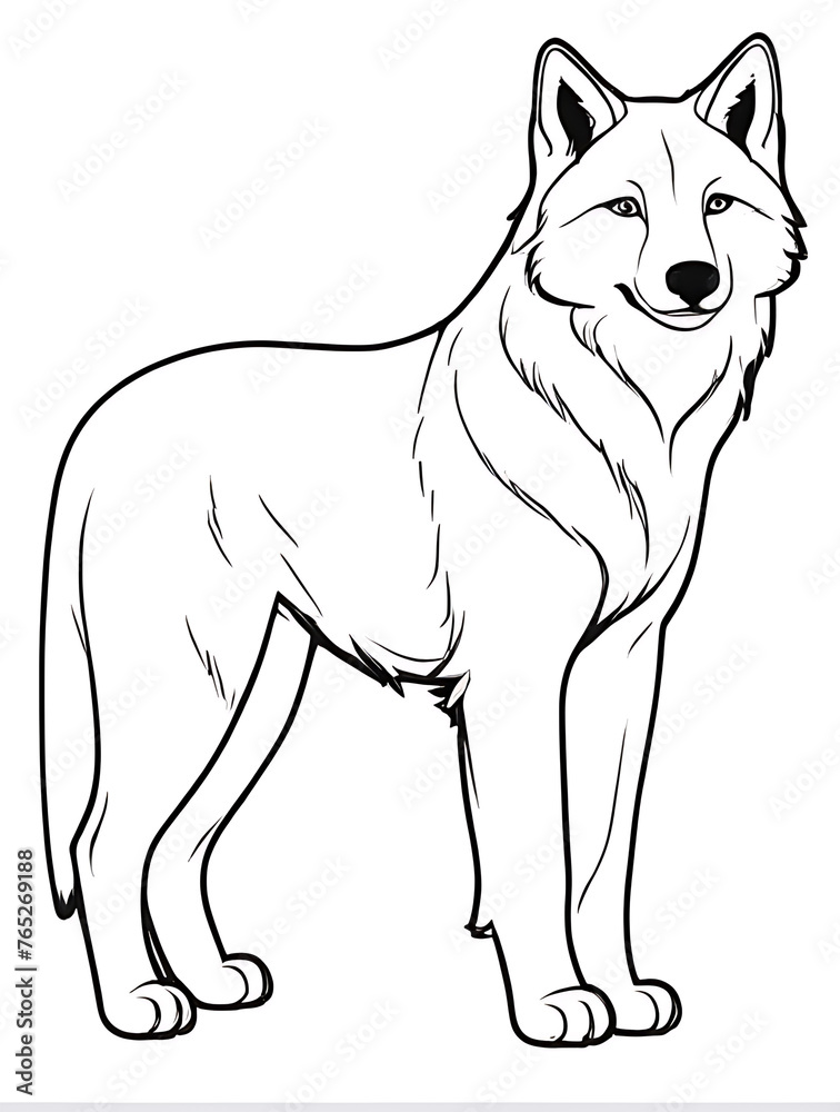 Fototapeta premium Wolf outline shape coloring page white background ai generated