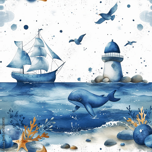 Seamless Nautical Voyage Pattern sailing