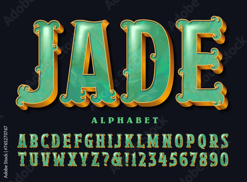 An ornate alphabet with the effect of carved green jade