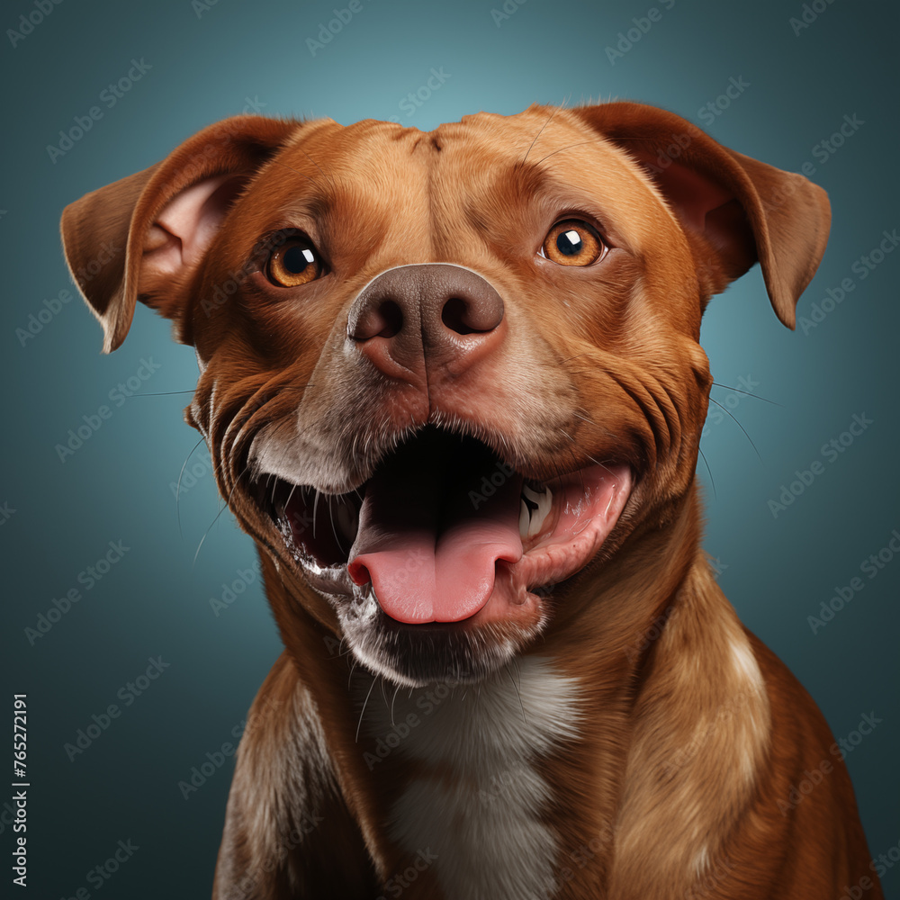 Vibrant portrait of a joyful dog with sparkling eyes and a wide smile, showcasing the pure happiness of pets