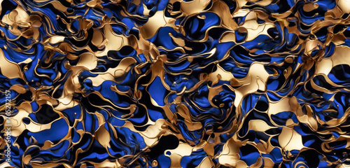 Seamless blue and golden fluid pattern, Wave texture background. Generative ai