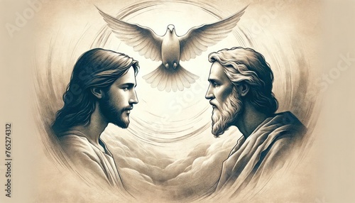 The Holy Trinity: the Father, the Son, and the Holy Spirit. Digital illustration. Trinity Sunday.