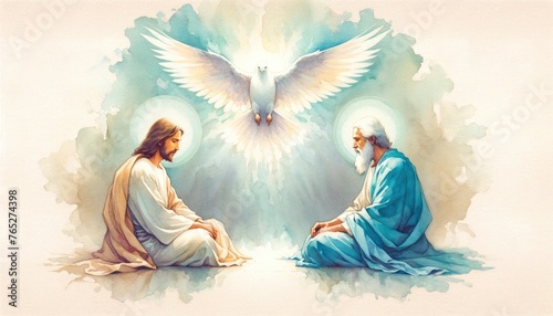 The Holy Trinity: the Father, the Son, and the Holy Spirit. Digital watercolor painting. photo