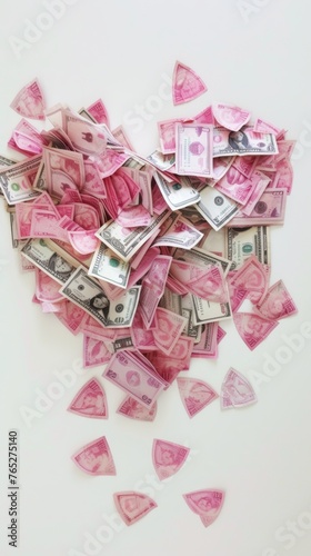 Affectionate Fortune: Heart-Formed Pink Money Pile