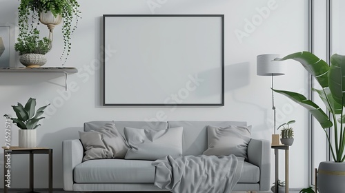 Interior Mockup Frame with Stylish Decor in Modern Living Room photo