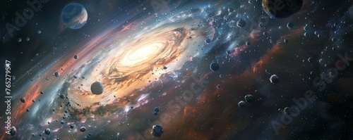 A spiral galaxy with a bright center and a lot of debris © Warut