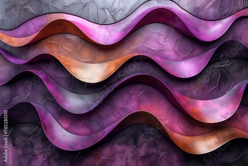 A closeup of a wave pattern in shades of purple and pink on a black background, creating a mesmerizing art piece with a bold and vibrant color palette
