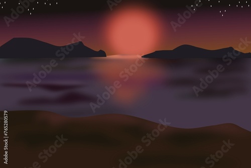 sunset over the sea and the beach