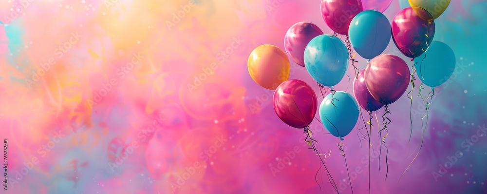 A bunch of colorful balloons with glittery confetti on them