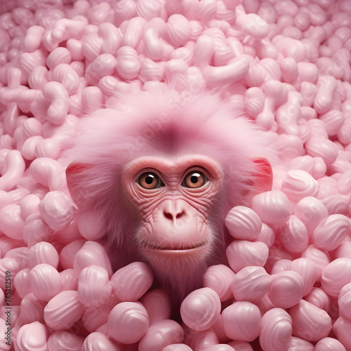 Monkey with pink hair,generative ai photo