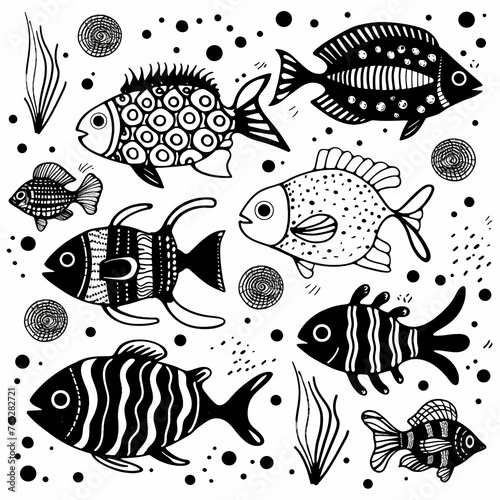 Fish, kids coloring page,generative ai