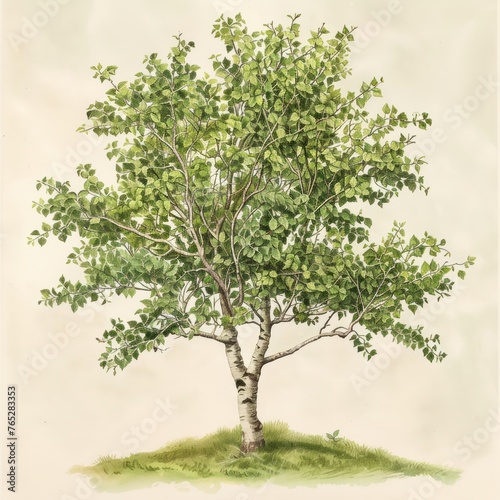 Classic botanical depiction of a birch tree  capturing the essence of early botanical explorations