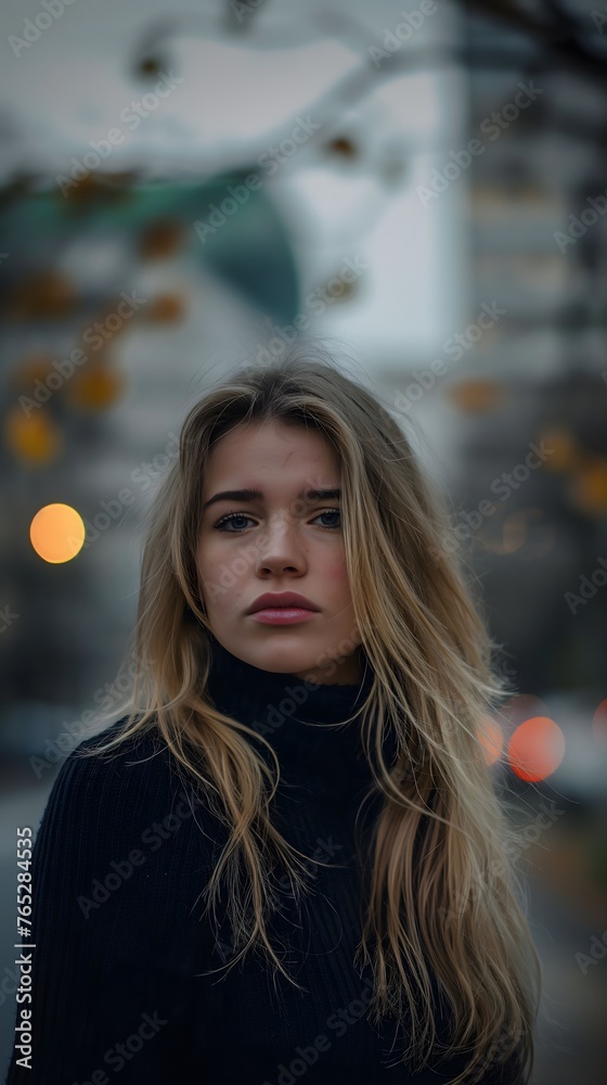 Obraz premium Minimalistisches Portrait, junge blonde Frau in den Straßen Berlins