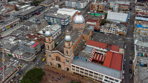 Aerial view of the San Francisco de Asís church in the city of Armenia, Quindío, Colombia