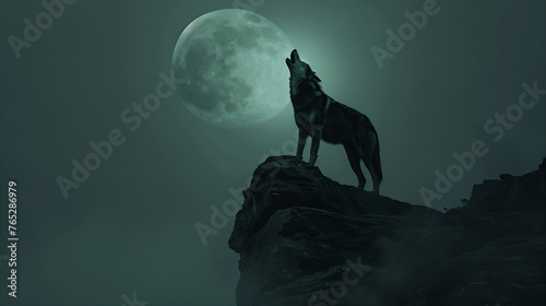 wolf howling at full moon photo
