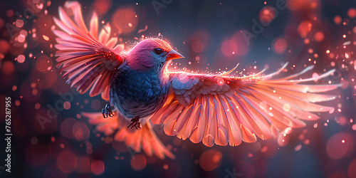 chinese new year fireworks, A hummingbird with a blue and purple background, Flaming phoenix firebird with flames and sparks, mythical bird on a fiery background
