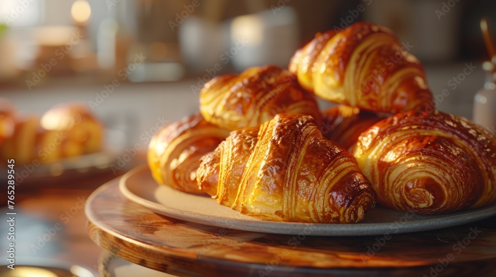 Fresh croissants arrayed on ceramic plate Fresh croissants arrayed on ceramic plate