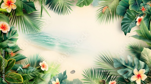 Sommer Foto Rahmen, Tropische Blumen und Pflanzen, Urlaub im Paradies