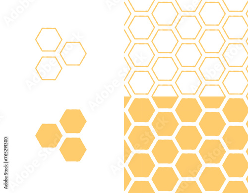 Set of honeycomb seamless pattern, abstract line drawing. Seamless texture of honeycomb, hexagons doodle style hand drawing modern abstract background for design wallpaper, packaging, covering, fabric