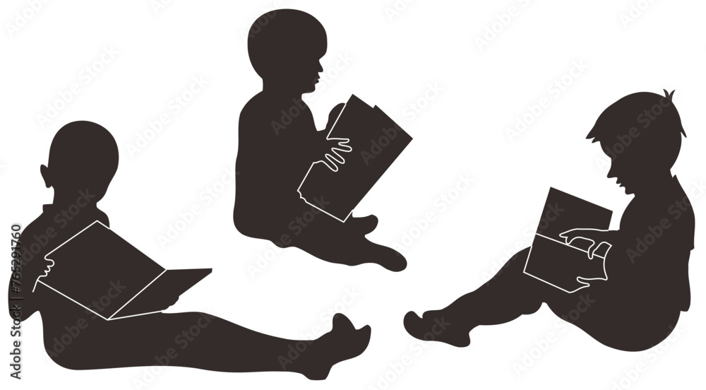 Silhouette of a boys reading a book. Set vector with transparent beackground Silhouette of a boys reading a book. Set vector with transparent beackground