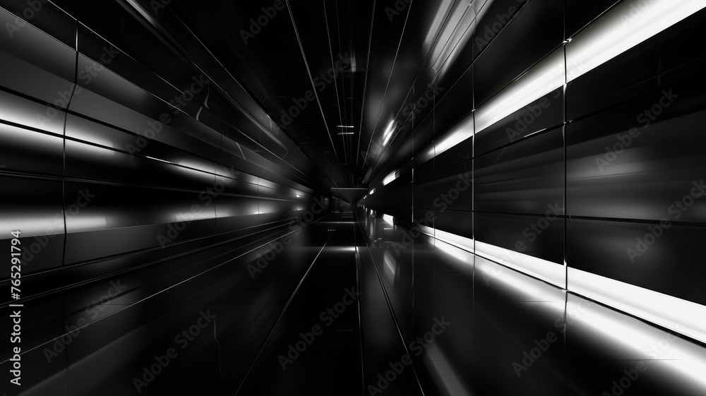 Minimalist black and white tunnel design - The image captures a sleek minimalist tunnel in monochrome, reflecting a modern architectural perspective and depth