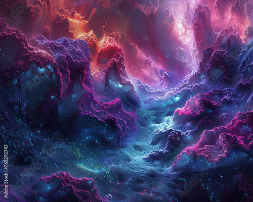 Vibrant cosmic nebula with swirling pink and blue gases in a starry deep space scene.