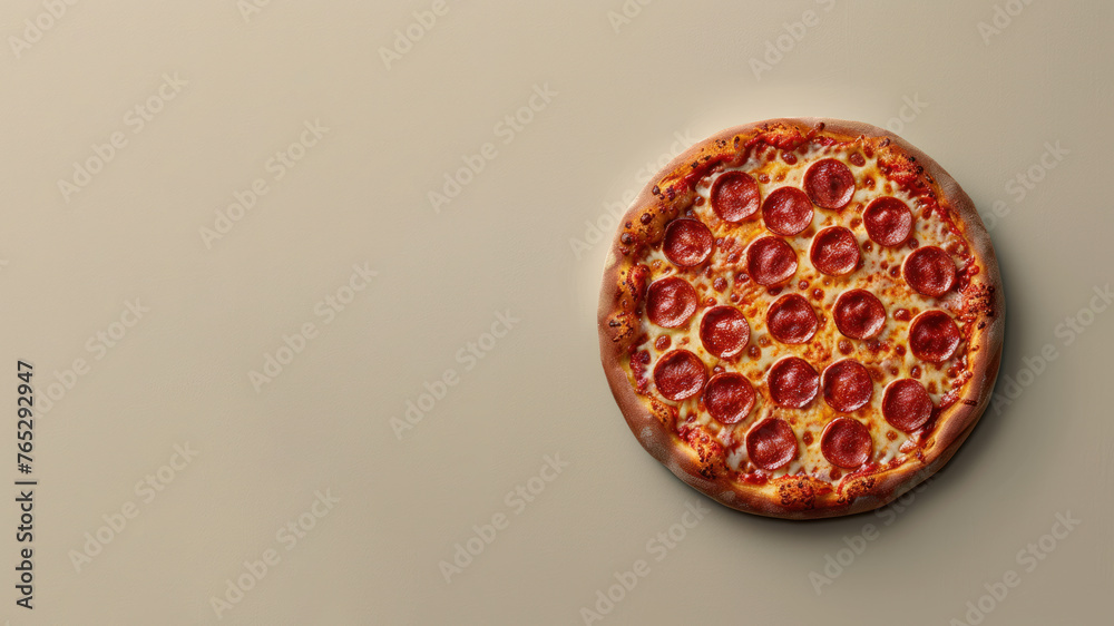 Top view of pepperoni Pizza isolated on beige background Top view of pepperoni Pizza isolated on beige background