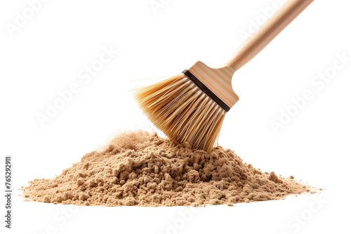 The motion of a broom as it sweeps away dirt and debris, captured against a pure white surface, highlighting the importance of cleanliness.