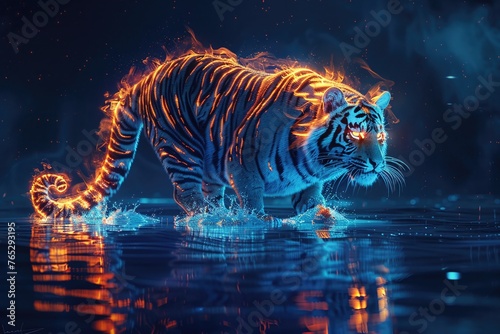 tiger under the northern lights, ice and fire beneath the cosmic dance