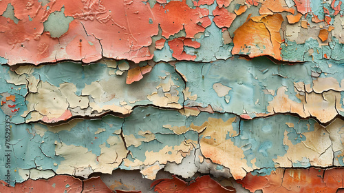 Aged wall with layers of flaking paint, concept: history and texture in urban decay.
