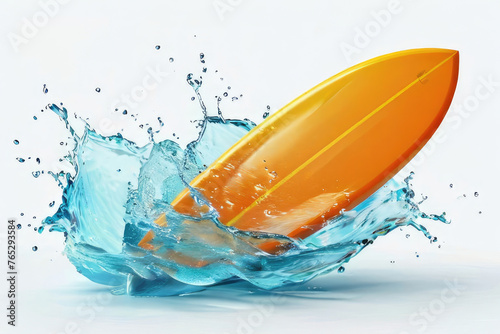 Surfboard in splashes of water © Anastasia