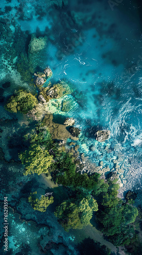 Aerial view of a lush coastline, concept: nature and environmental conservation. 