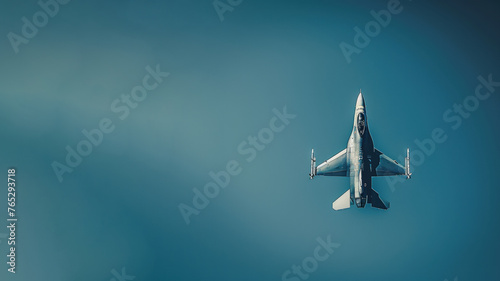 Fighter jet flight in blue sky, national security and defense concept