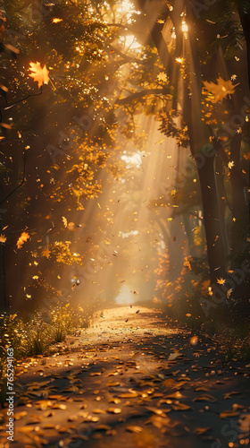 Fantasy Forest Road: Vibrant Autumn Atmosphere