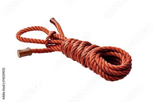 This rappelling rope, isolated against a white background, ensures secure descents and ascents during outdoor activities. photo