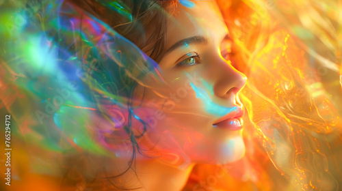 Woman in Vivid Hues of Ethereal Light.