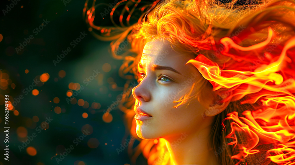 Fiery-Haired Woman in Dramatic Warm Light.