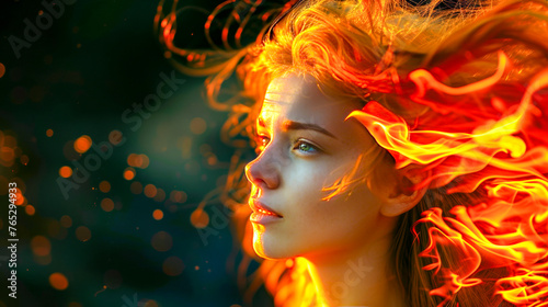 Fiery-Haired Woman in Dramatic Warm Light.