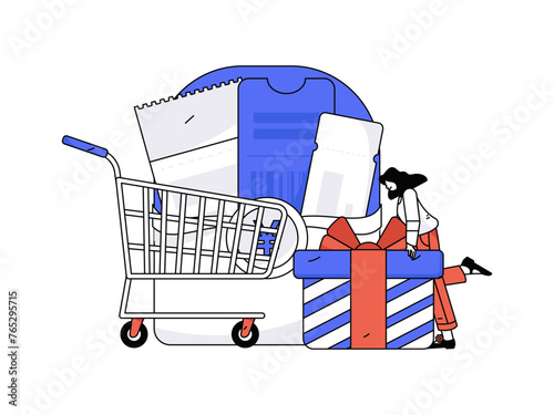 Holiday shopping people doing e-commerce online shopping flat vector concept operation hand drawn illustration
