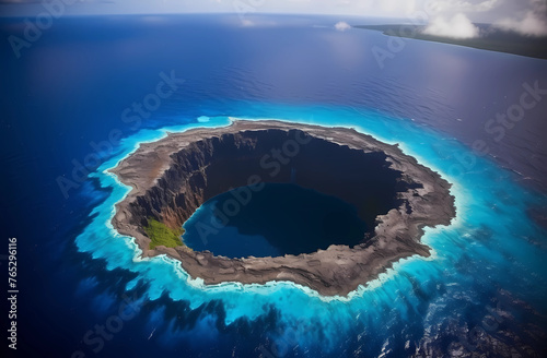 An aerial view of the James Young crater on the island of Ao rehab photo