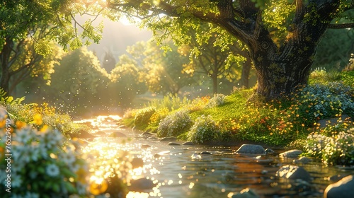 Serene 3D cartoon scenes, soothing sounds, gentle light play