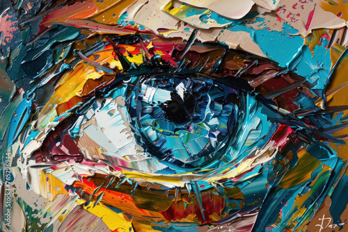vivid gaze: abstract eye in a color palette knife