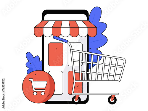 Holiday shopping people doing e-commerce online shopping flat vector concept operation hand drawn illustration
