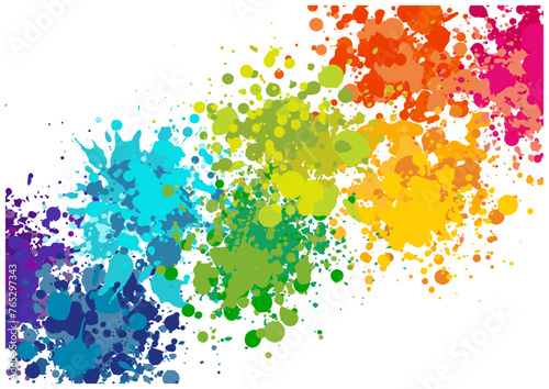 虹色カラフルなペンキしぶき（インク飛び散り）フレーム