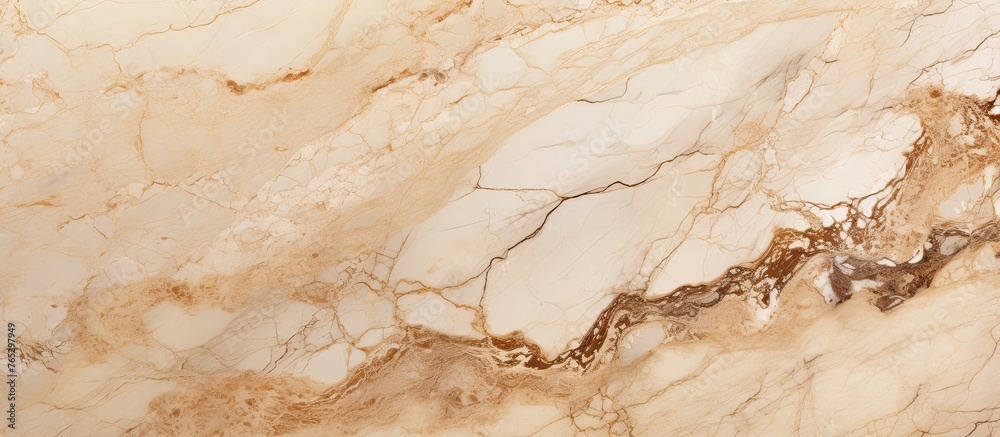 An up-close view of a marble slab featuring a prominent brown vein running through it An up-close view of a marble slab featuring a prominent brown vein running through it